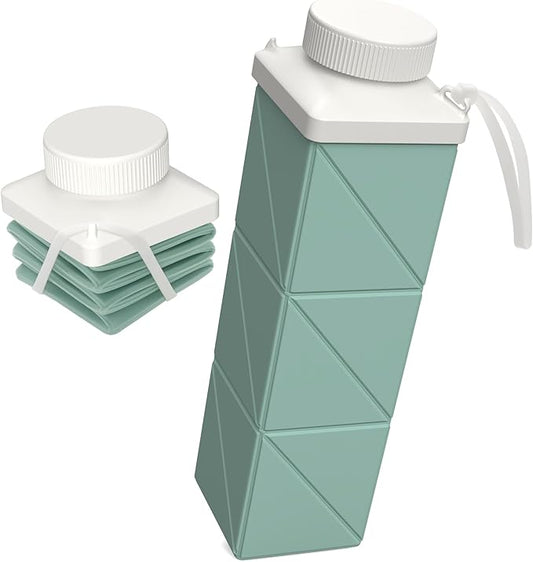 Collapsible Water Bottles 720ml 24.3oz, Foldable Portable Water Bottle, Lightweight Reusable Leakproof for Travel Camping Hiking Cycling Yoga Sports Outdoor School Office Gym, 1 Pack, Green