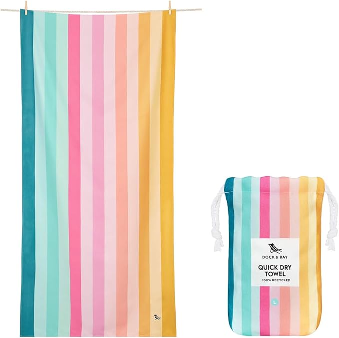 Dock & Bay Beach Towel - Quick Dry, Sand Free - Compact, Lightweight - 100% Recycled - Includes Bag - Go Check & Sea - Set of 4 - Large (160x90cm, 63x35)