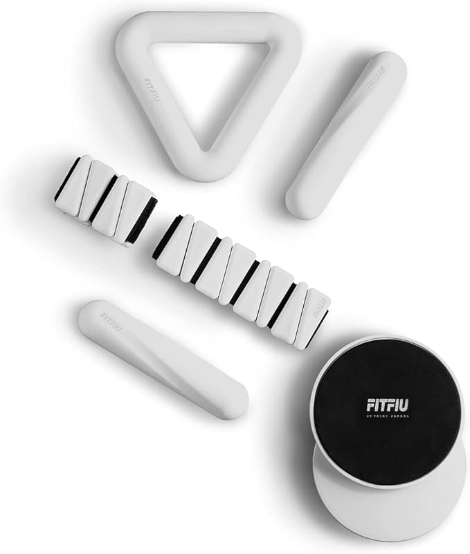 Fitfiu Fitness Pack of 4 Pilates Accessories: 1 Weights 2 Wristbands 2 Dumbbells 2 Dumbbells 2 Sliding Discs 1 Steel Elastic Band in White Silicone