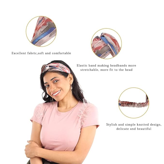 Madison Tyler Headbands for Women | Fashion Boho Headbands Top Knotted With Rhinestones Elastic Workout Hairbands | Outdoor and Party Headbands for Women Non Slip. (multi color(pink,blue,tan))