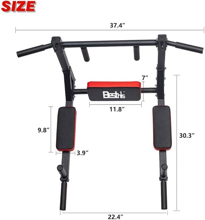 BESTHLS Wall Mounted Pull Up Bar and Dip Station, Heavy Duty Wall Mount Pull-up Chin Up Bar Multifunctional Home Gym Workout Indoor Exercise Equipment Support to 440 Lbs