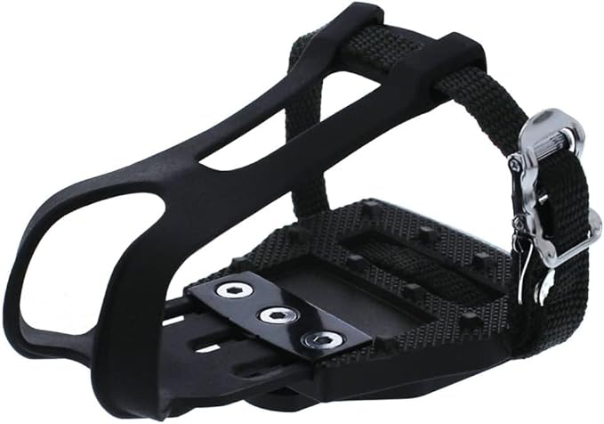 BV Bike Pedals Shimano SPD/Look Delta Compatible 9/16'' with Toe Clips - Peloton Pedals for Regular Shoes - Toe Cages for Peloton Bike - Exercise Bike Pedals - Universal Fit Bicycle Pedal