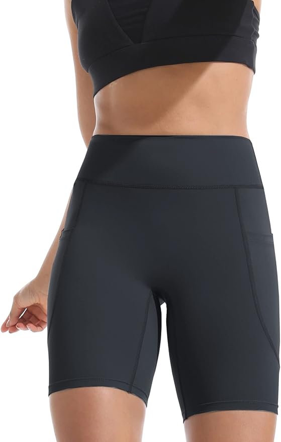 CADMUS Women's High Waist Spandex Yoga Shorts for Bike Running Two Side Pockets