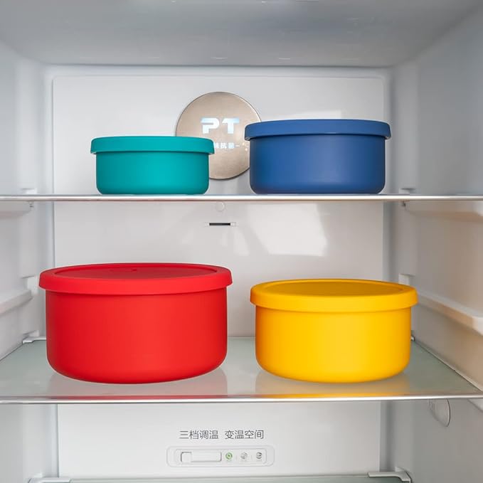 KSENDALO 4-Piece Silicone Food Storage Container Set with Lids (1300mL to 251mL) – Reusable, Leak-Proof for Meal Prep, Lunch, Travel & Camping-Purple