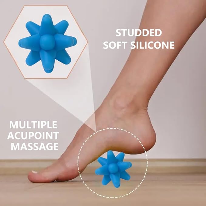 Silicone Spike Massage Ball, Spiky Stress Relief Balls for Foot, Back, Hand Therapy, Deep Tissue Trigger Point–3.15"(Blue/RED)