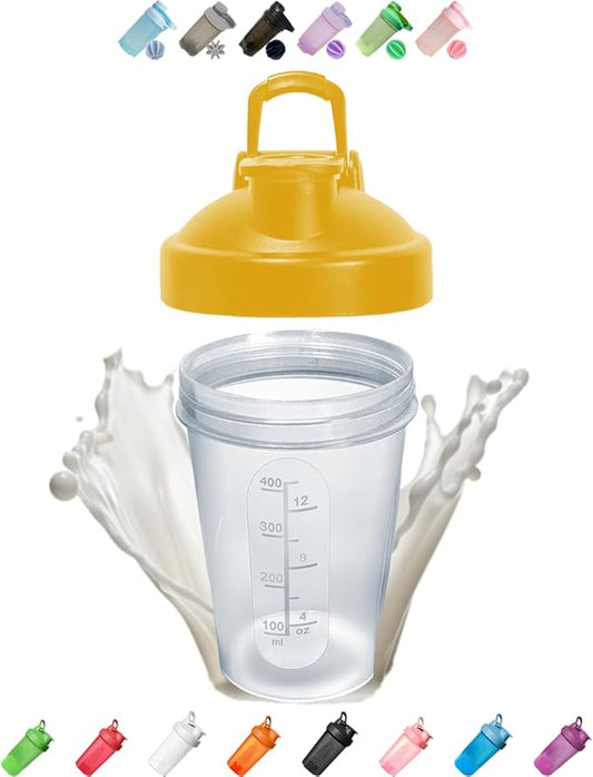 Blender Shaker Bottle Classic Loop Top& Stainless Whisk Ball-Protein Small-16 oz Whisk Ball, Secure Screw-On Lid, Dishwasher Safe & BPA Free Sports Bottle, YellowClear, Clear Body-16 Oz