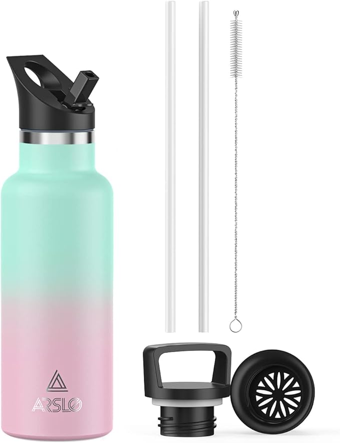Stainless Steel Double Wall Water Bottles, Vacuum Insulated Bottle With Straw Lid, Insulated Water Bottle Keeps Water Cold for 24 Hours, Hot for 12 Hours, Hiking, Sports