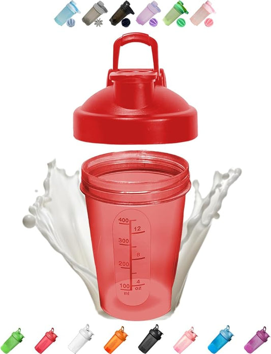 Shaker Bottle Rose Red - w. A Smal Stainless Whisk Mixer Ball,12 OZ/400 ML (Scale Marks),Cup Anti-Slip Design & BPA Free (PP5 Certified),Screw Lid (w. Classic Loop Hook) Leak Proof,Dishwasher Safe