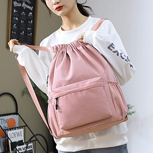 HOLYLUCK Drawstring Backpack Sports Gym Bag Water Resistant String Bag Cinch Sackpack with Side Zipper Pocket for Shopping Sport Yoga -pink