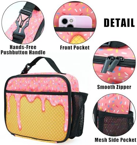 Ice Cream Lunch Bag Insulated Reusable Lunch Box Kids Girls Boys Cooler Thermal Tote Bag For Men Women School Work Picnic