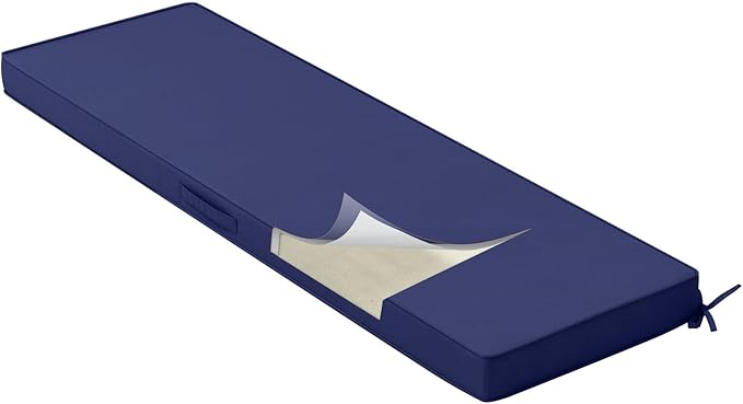 Crestlive Outdoor Bench Cushion 59 x 18 Inch, Waterproof Patio Furniture Cushions, Fade-Resistant Porch Swing Replacement Pad, Adjustable Straps and Handle, Navy