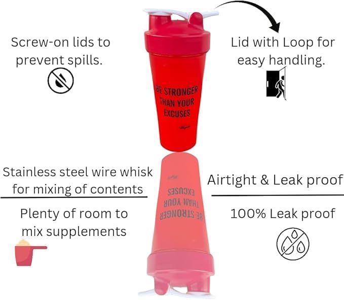 Blender Shaker Bottles for Protein, 28oz Portable Leakproof Pre-Workout Nutrition Water Bottle, BPA-Free Gym Shaker for Sports & Outdoor Motivational Protein Shaker-Combo (Red/Bue)