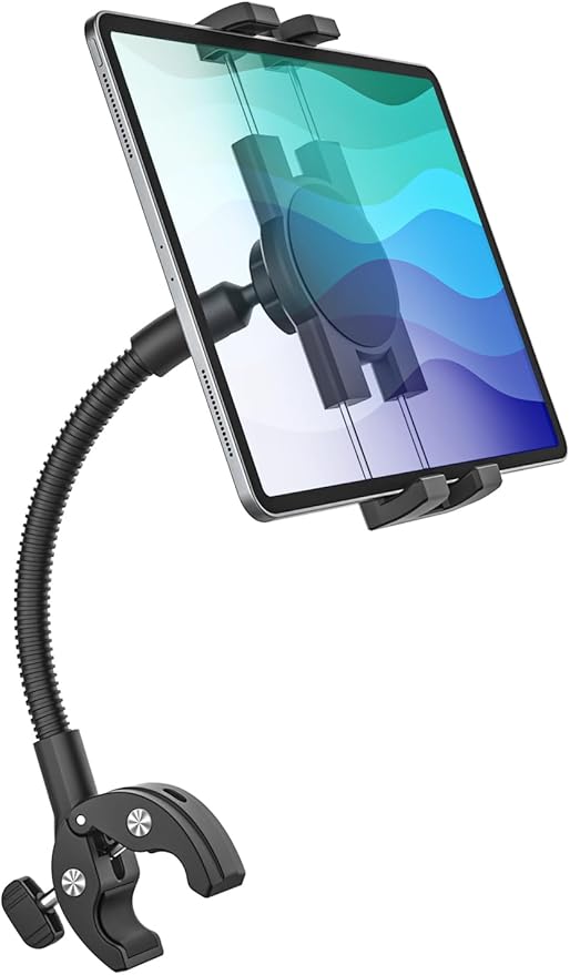 GDZN Tablet Holder for Wheelchair/Stroller/Treadmill/Spin Bike/Mic Stand/Boat/Indoor Cycling Handlebar Clamp - 360°Adjustable iPad Mount, Compatible with 4-13" iPad Pro/Air/Mini/Galaxy/Fire HD/E-Book