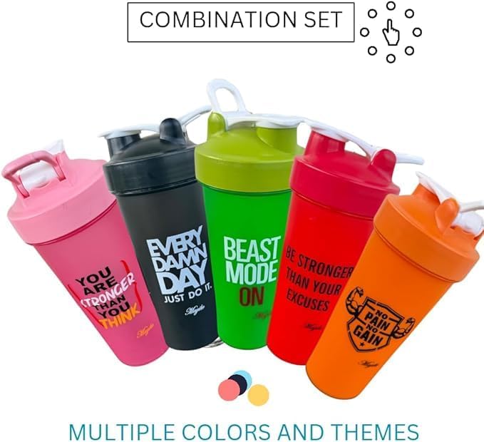 Blender Shaker Bottles for Protein, 28oz Portable Leakproof Pre-Workout Nutrition Water Bottle, BPA-Free Gym Protein Shaker for Sports & Outdoor Motivational Protein Shaker (Blue/Pink)