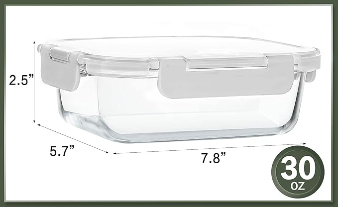 KOMUEE 10 Packs 30 oz Glass Meal Prep Containers,Glass Food Storage Containers with Lids,Airtight Glass Lunch Bento Boxes,Microwave, Oven, Freezer and Dishwasher,White