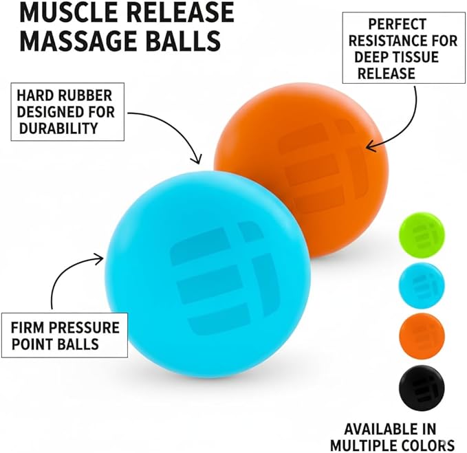 Massage Lacrosse Balls for Myofascial Release, Trigger Point Therapy Ball Set, Foot Massage Ball Roller for Plantar Fasciitis, Yoga Deep Tissue, Physical Therapy Balls Hard Rubber 2 pack (Blue/Orange)