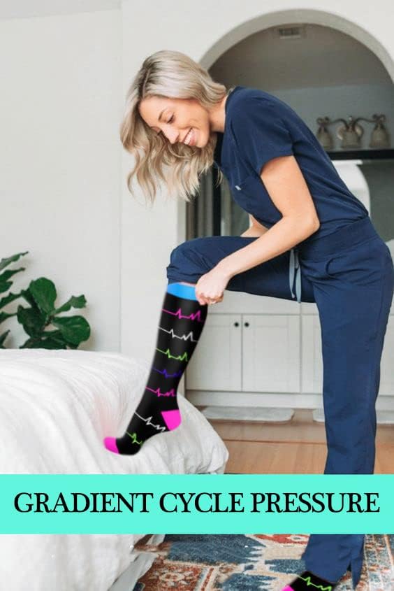 Graduated Compression Socks for Women&Men 20-30mmhg Knee High Socks Travel Hiking Running Stocking
