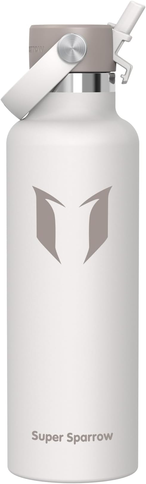 Super Sparrow Insulated Water Bottle - 17 Oz / 25 Oz / 32 Oz - Standard Mouth FlipFlow Flask - BPA Free, Leak Proof Drink Bottle- Ergonomic Straw Water Bottles for Work, Gym, Travel, Sports