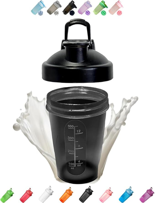 Protein Shaker Bottle w. Classic Loop Top & Stainless Whisk Ball, Classic Shaker Bottle, Best Small Shaker Bottle w. Whisk Ball,16 Oz Kitchen Shaker Bottle-16 Oz,Black
