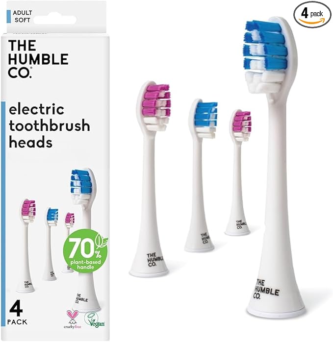 The Humble Co. Plant Based Electric Toothbrush Heads 4pk – Replacement Heads, Helps Remove Plaque and Eliminate Bad Breath