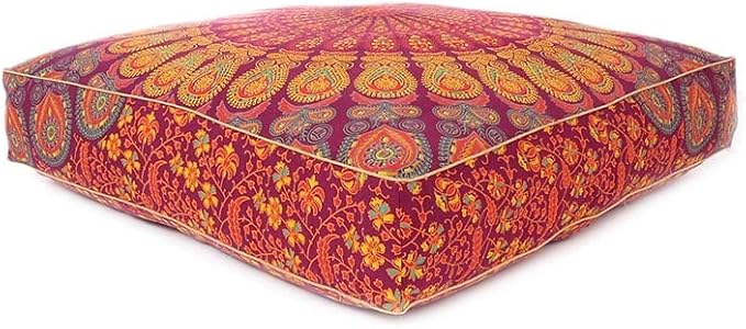 Eyes of India - Mandala Floor Pillow Cover Meditation Cushion Seating Throw Hippie Round Colorful Decorative Bohemian Indian Pouf Ottoman Handmade Cover ONLY (Burgundy, 35" x 35")