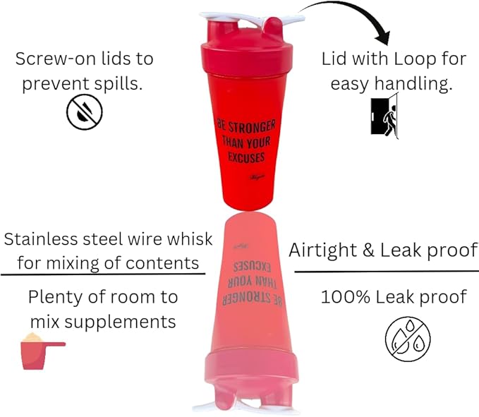 Magiko Blender Shaker Bottles for Protein, 28oz Portable Leakproof Pre-Workout Nutrition Water Bottle, BPA-Free Gym Protein Shaker for Sports & Outdoor Motivational Protein Shaker (Red Blue)