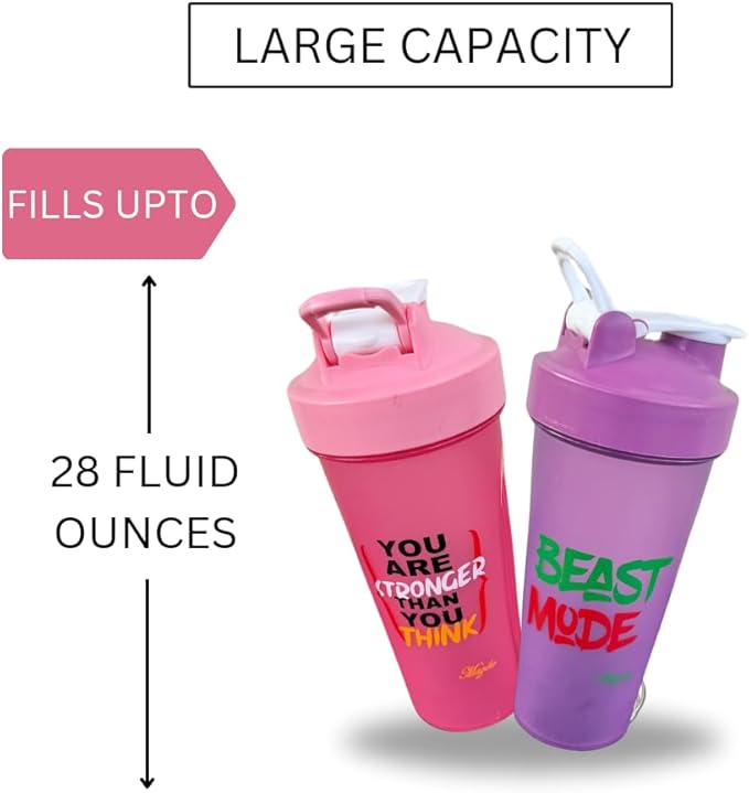 Magiko Blender Shaker Bottles for Protein, 28oz Portable Leakproof Pre-Workout Nutrition Water Bottle, BPA-Free Gym Protein Shaker for Sports & Outdoor Motivational Protein Shaker (Pink Purple)