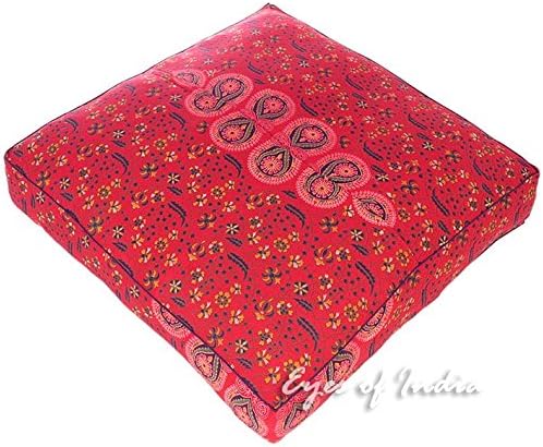 Eyes of India - Mandala Floor Pillow Cover Meditation Cushion Seating Throw Hippie Round Colorful Decorative Bohemian Indian Pouf Ottoman Handmade Cover ONLY (Red, 35" x 35")