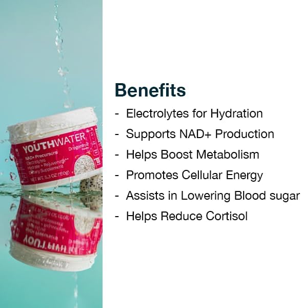 NAD+ Electrolyte Powder - Dragonfruit Flavor - Cellular Hydration & Healthy Aging Support - Only 5 Calories, No Added Sugar, Non-GMO - Essential Electrolytes & Vitamins - 30 Servings