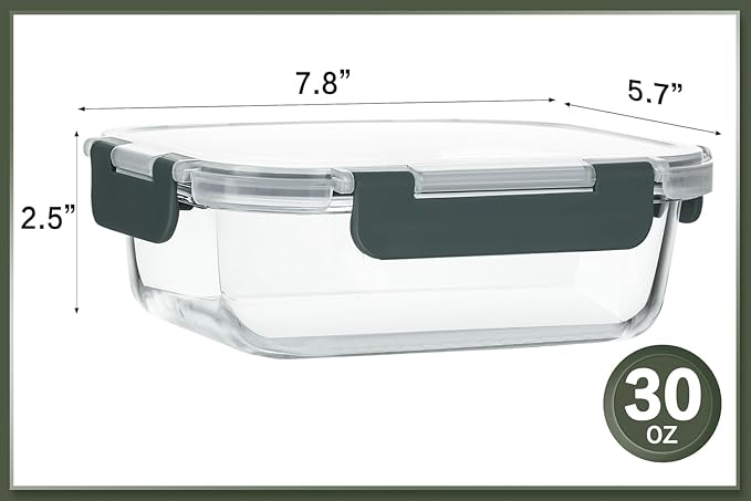 KOMUEE 10 Packs 30 oz Glass Meal Prep Containers,Glass Food Storage Containers with Lids,Airtight Lunch Bento Boxes,Microwave,Freezer and Dishwasher,Gray