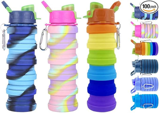 Collapsible Water Bottles 3 Pack Expandable Water Bottle 500ml for Travel Camping. (Colorful)