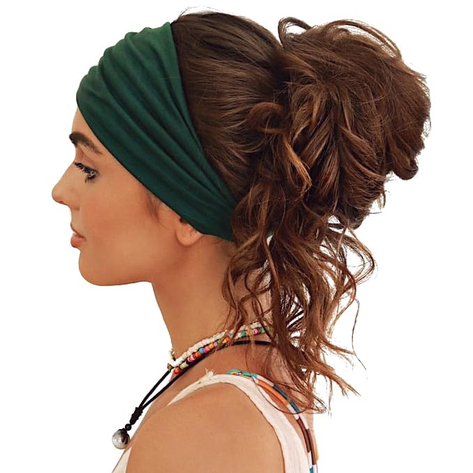 GiLi 2 Pack Wide Headbands for Women Boho African Knotted Non Slip Fashion Hair Bands Yoga Running Sports Workout Gym Head Wraps Elastic Soft Cotton Cloth Turbans Bandana for Girls (Dark Green, Teal)