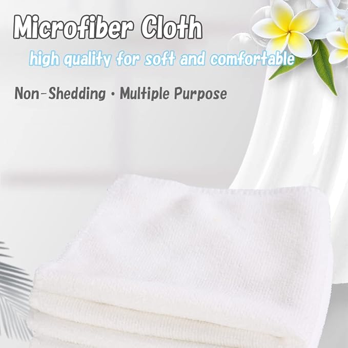 Microfiber Cleaning Cloth-24Pcs (13x13 inch) Ultra Soft Highly Absorbent Rags for Housekeeping-Machine Wash (White)