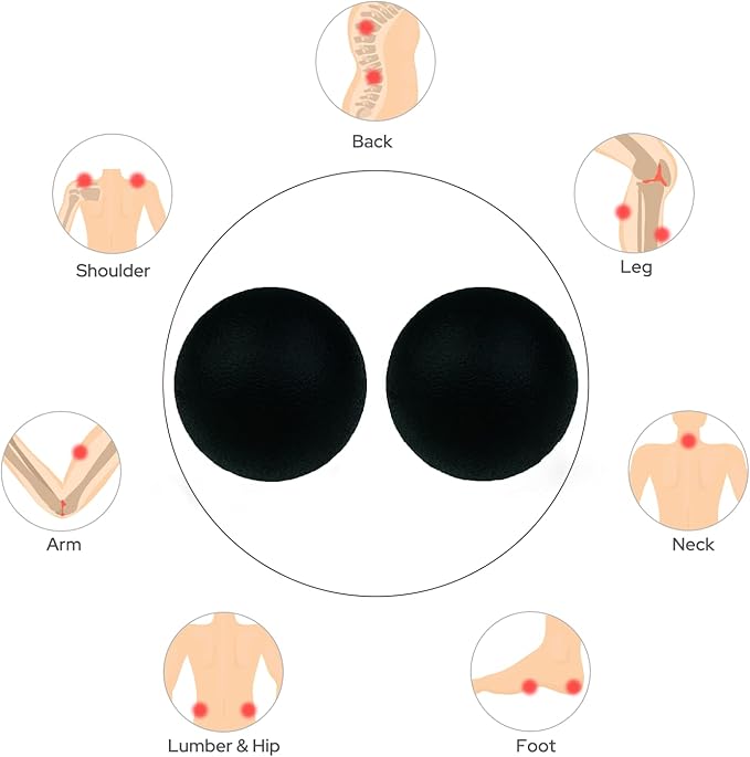 Hard Lacrosse Ball Massage Ball Therapy. Firm Trigger Point Massager Tool for Deep Tissue Yoga Physiotherapy Myofascial Release Muscle Relax Plantar Fasciitis Pain Relief (2 Pack) (Black)
