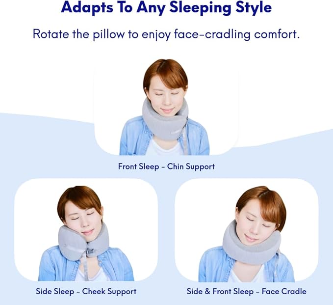 C CUSHION LAB Travel Pillow, Award-Winning Patented Ergonomic Design for Chin & Neck Support Memory Foam Neck Pillow, Compact Airplane Pillow for Traveling, Flight, Car (Royal Purple, Medium)