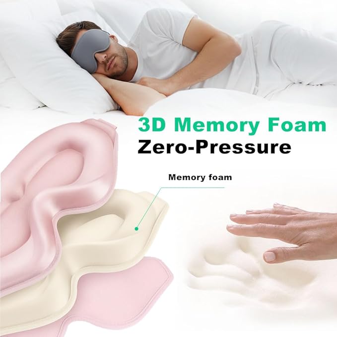 3D Contoured Sleep Eye mask Side Sleeper Men Women Zero Eye Pressure high Density Memory Foam Soft Breathable Light Blocking Night Blindfold Travel Yoga Napping Pink