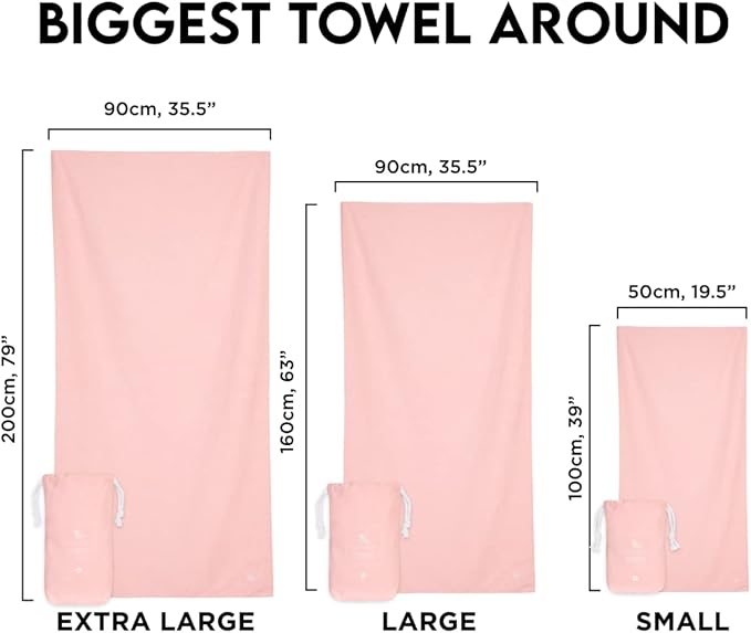 Dock & Bay Beach Towel - Quick Dry, Sand Free - Compact, Lightweight - 100% Recycled - Includes Bag - Essential - Pink, Large (160x90cm, 63x35)