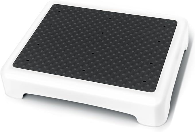 GWNF3.35'' Short Step Stool – 600lb Capacity Ultra-Sturdy Structure & Lightweight Step Stools for Seniors, Kids & Adult | Non-Slip Wide Platform | Mobility Step Stool for Indoor & Outdoor（White-Black）