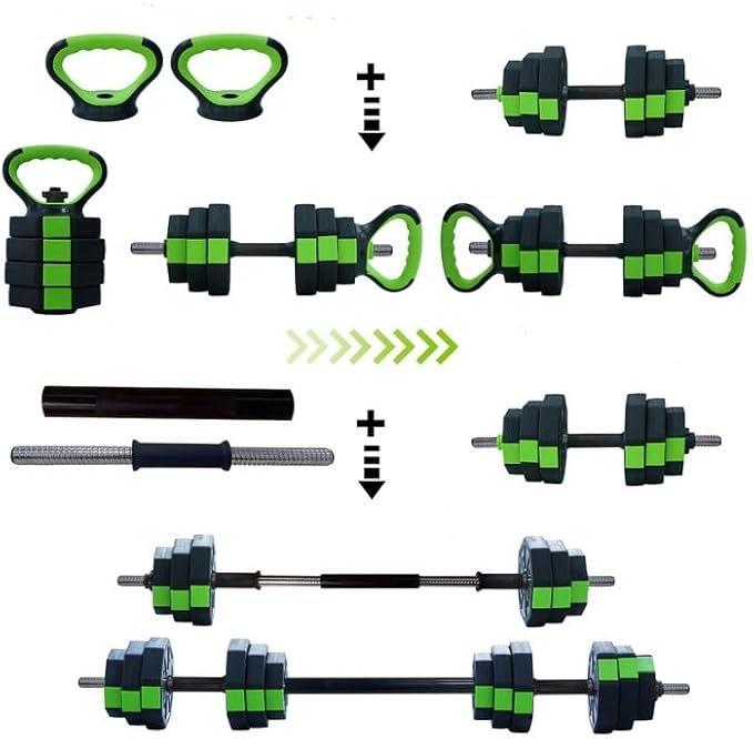 4-In-1 Adjustable Weights Dumbbell Set, Weight Set with Connector Used As Kettlebells, Barbell, Push Up Stand, Fitness Exercise Dumbbell, Free Weight Set for Home Gym