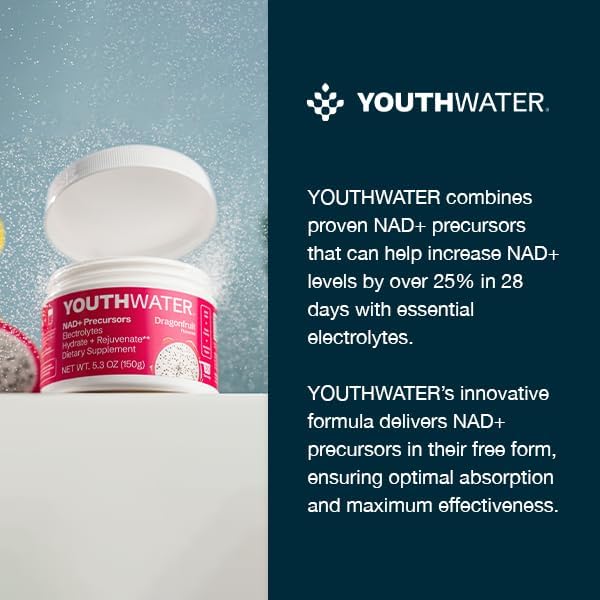NAD+ Electrolyte Powder - Dragonfruit Flavor - Cellular Hydration & Healthy Aging Support - Only 5 Calories, No Added Sugar, Non-GMO - Essential Electrolytes & Vitamins - 30 Servings