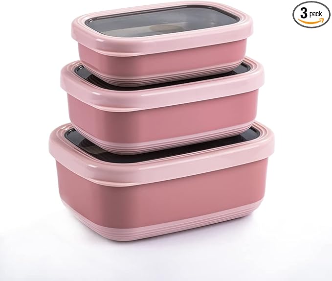 Lille Home Leak Proof Stainless Steel Lunch Snack Containers Set - Ideal for Educational Settings and Daycare - Nesting Trio with Silicone Lids - 47oz+30oz+16oz - Dark Pink