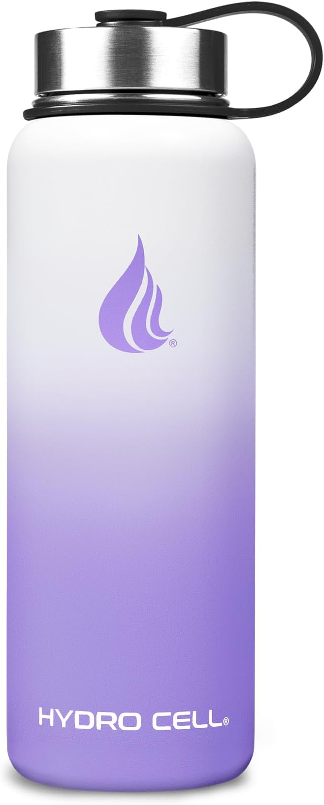 HYDRO CELL Stainless Steel Insulated Water Bottle with Straw - For Cold & Hot Drinks - Metal Vacuum Flask with Screw Cap and Modern Leakproof Sport Thermos for Adults (Lavender/White 40oz)