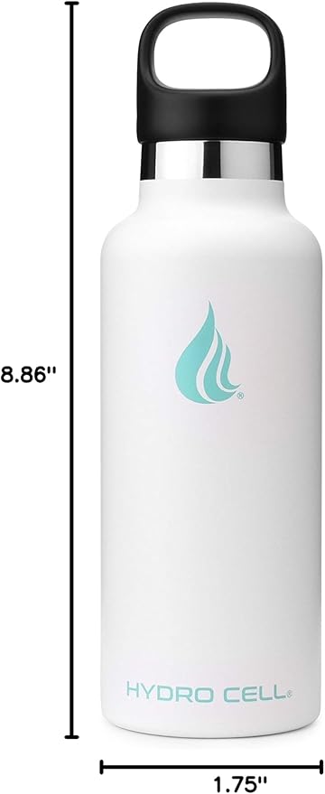 HYDRO CELL Stainless Steel Water Bottle with Straw & 2 Standard Mouth Lids (32oz 24oz 20oz 16oz) Keeps Liquids Hot or Cold w/Double Wall Vacuum Insulated Leak Proof Sport Design (White 20oz)