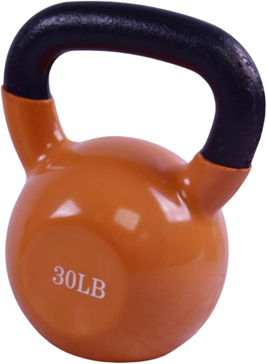 BESEA Orange Vinyl Coated Kettlebell 20~45LBS, Wide Grip Handle, Stable Flat Base, Strength Training, Durable kettle bells