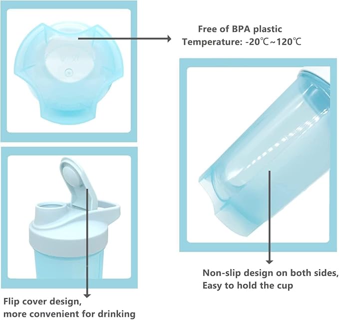 Shaker Bottle Perfect Nutrition w. Plastic Whisk Ball,Full Body for Microwave Heating(No Metal,BPA Free),Moden Loop Top,Dishwasher Safe,Leak Proof,Protein Powder/Fruit Juice Mixer 16oz(Green