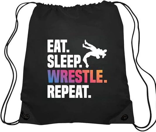 Haizct Eat Sleep Wrestle Repeat Backpack, Gifts for Wrestle Fans, wrestler Gift, Unisex Drawstring Backpack Bag for Gym Shopping Sport Yoga Dance Rehearsa
