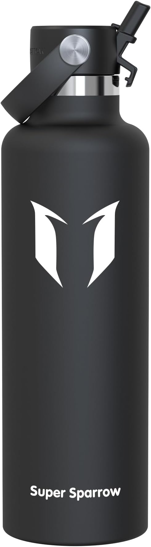 Super Sparrow Insulated Water Bottle - 17 Oz / 25 Oz / 32 Oz - Standard Mouth FlipFlow Flask - BPA Free, Leak Proof Drink Bottle- Ergonomic Straw Water Bottles for Work, Gym, Travel, Sports