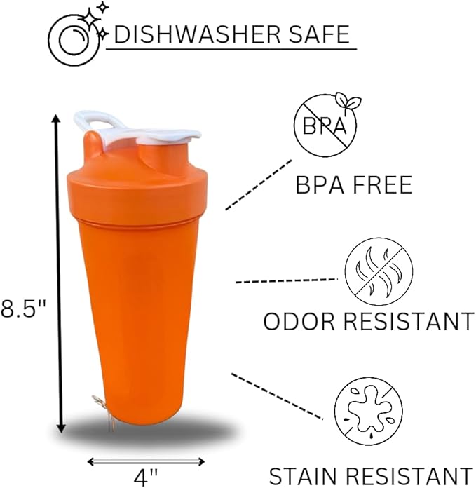 Magiko Blender Shaker Bottles for Protein, 28oz Portable Leakproof Pre-Workout Nutrition Water Bottle, BPA-Free Gym Protein Shaker for Sports & Outdoor Motivational Protein Shaker (Pink Orange)
