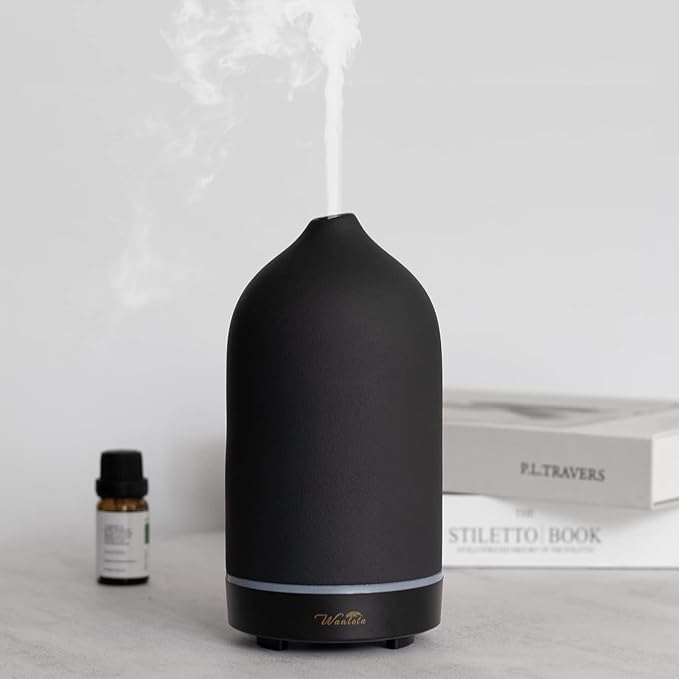 Wanlola Essential Oil Diffuser,120ml Aromatherapy Ceramic Diffusers with Auto Shut Off Function for Home Office Room(Black)