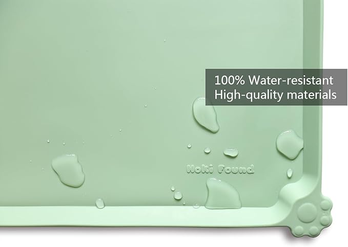 Hoki Found Silicone Non Slip Pet Food Mats - Bowl Placemat for Dogs Cats - Waterproof for Carpet - Jade
